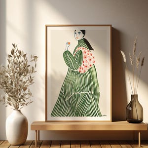 Arte murale Boho, Arte murale La Poire Green Coat, Arte astratta lineare, Stampa digitale di arte murale verde, Arredamento per la casa, Download immediato, Arte La Poire