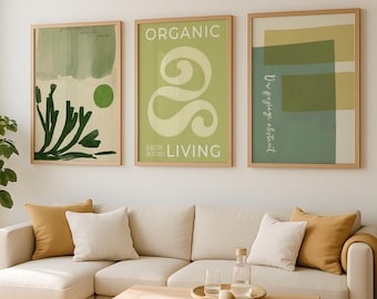 Conjunto de 3 quadros decorativos, pôsteres abstratos modernos e orgânicos, decoração botânica minimalista, arte de parede para sala de estar, decoração para casa.