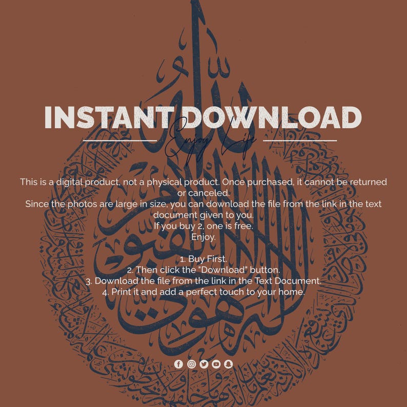 Islamic Wall Art, Ayat Al Kursi Printable Kufi Calligraphy Poster, Modern Islamic Decor, Digital Quran Verse Wall Art for Home & Office