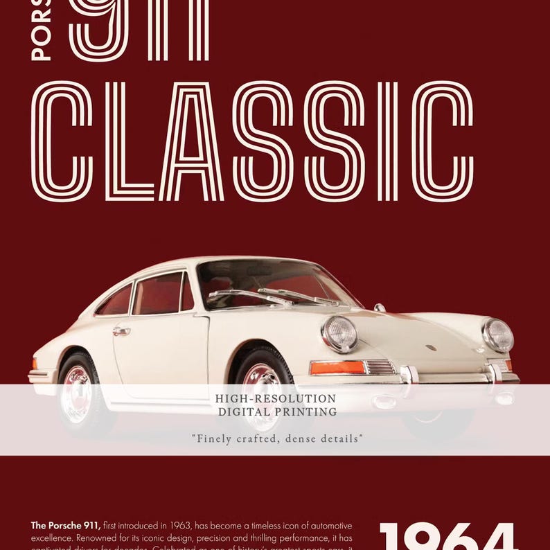 Porsche Wall Art, Classic 911 Print, Retro Car Poster, Vintage Sports Car Artwork, Minimal Red Automotive Decor, Digital Download