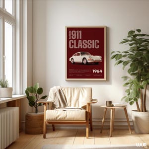 Porsche Wall Art, Classic 911 Print, Retro Car Poster, Vintage Sports Car Artwork, Minimal Red Automotive Decor, Digital Download