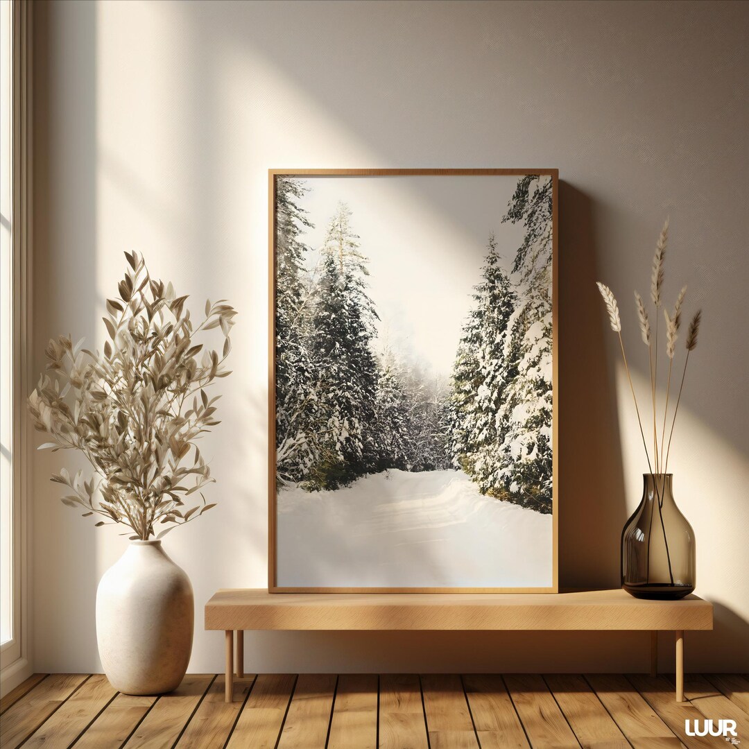 Winter Wall Art Snowy Forest Landscape Print, Minimal Scandinavian ...