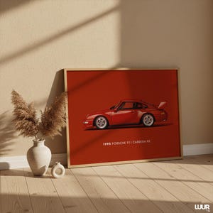 Porsche 911 Wall Art, 1995 Carrera RS Poster, Red Car Print, Classic Car Wall Art, Automotive Decor, Vintage Car Printable, Digital Download