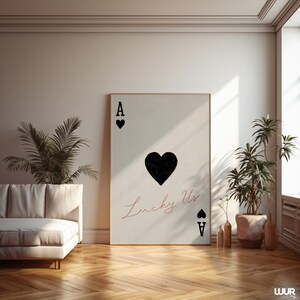 Valentines Day Wall Art Printable, Modern Playing Card Design with 'Lucky Us' Text, Romantic Digital Print Decor, Digital Print, Home Decor
