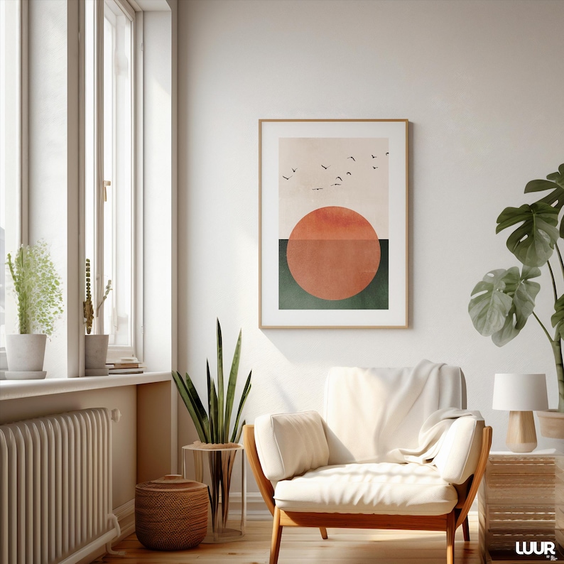 Mid Century Modern Wall Art, Minimalist Sunset Print, Geometric ...