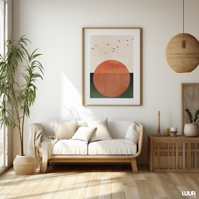Mid Century Modern Wall Art, Minimalist Sunset Print, Geometric ...