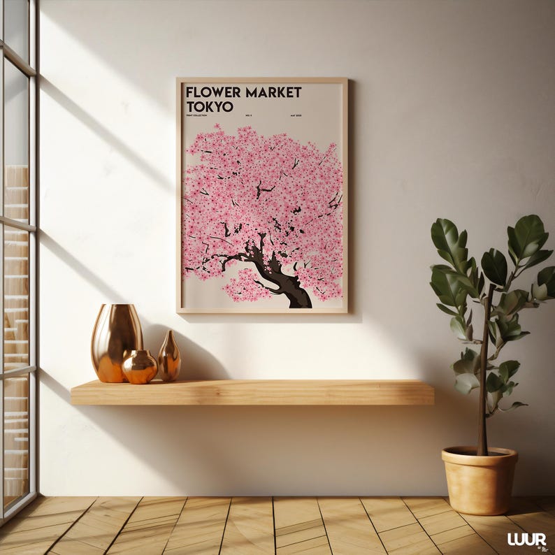 Flower Market Tokyo Wall Art, Pink Floral Market Printable Poster, Abstract Flower Art Print for Living Room Decor, Digital Download