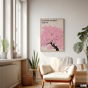 Flower Market Tokyo Wall Art, Pink Floral Market Printable Poster, Abstract Flower Art Print for Living Room Decor, Digital Download