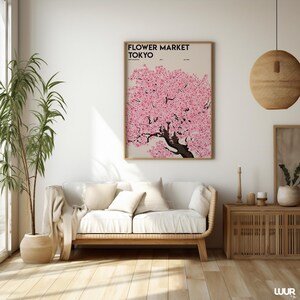 Flower Market Tokyo Wall Art, Pink Floral Market Printable Poster, Abstract Flower Art Print for Living Room Decor, Digital Download