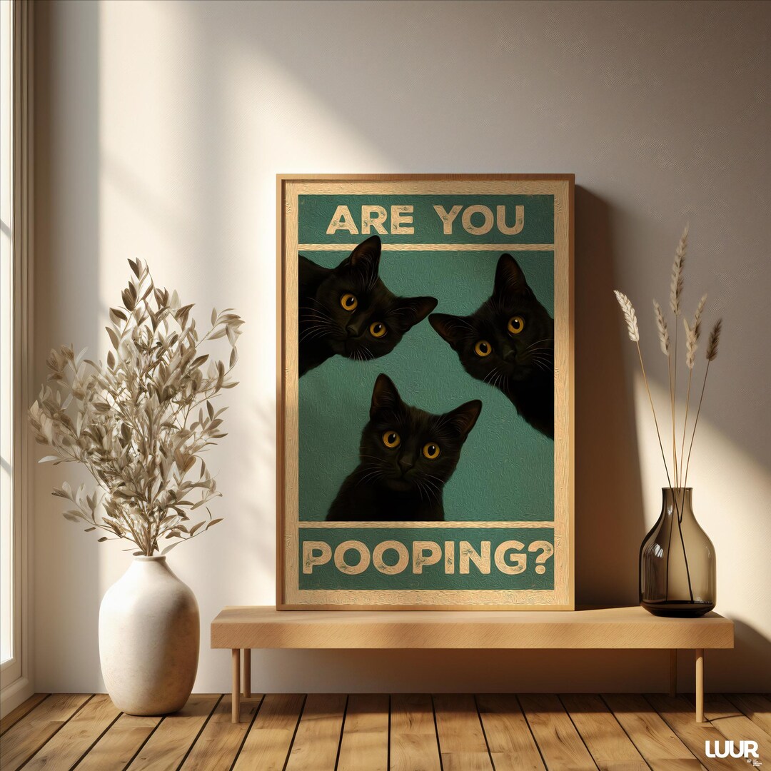 Funny Bathroom Wall Art, Black Cat Wall Art Poster, Are You Pooping Cat ...