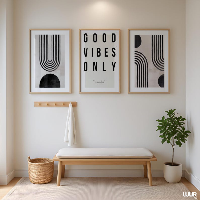Minimalist abstract set of 3 printable posters with bold black lines, circular shapes, and a clean typography print. Ideal for neutral, modern, and Japandi-style home decor. These high-resolution digital downloads instantly refresh living rooms, bedrooms, hallways, and workspaces with a stylish, balanced look.