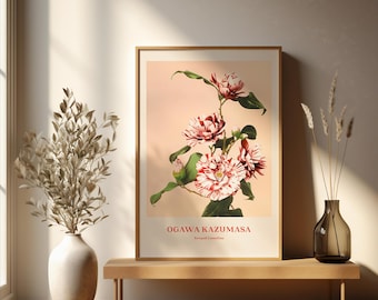 Japanese Wall Art, Floral Wall Art, Minimalist Nature Print, Digital Download, Pink Color Printable Wall Decor, Home Aesthetic Art