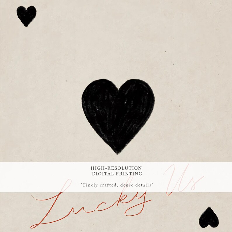 Valentines Day Wall Art Printable, Modern Playing Card Design with 'Lucky Us' Text, Romantic Digital Print Decor, Digital Print, Home Decor
