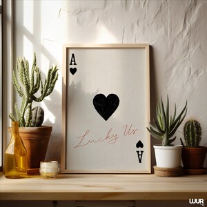 Valentines Day Wall Art Printable, Modern Playing Card Design with 'Lucky Us' Text, Romantic Digital Print Decor, Digital Print, Home Decor