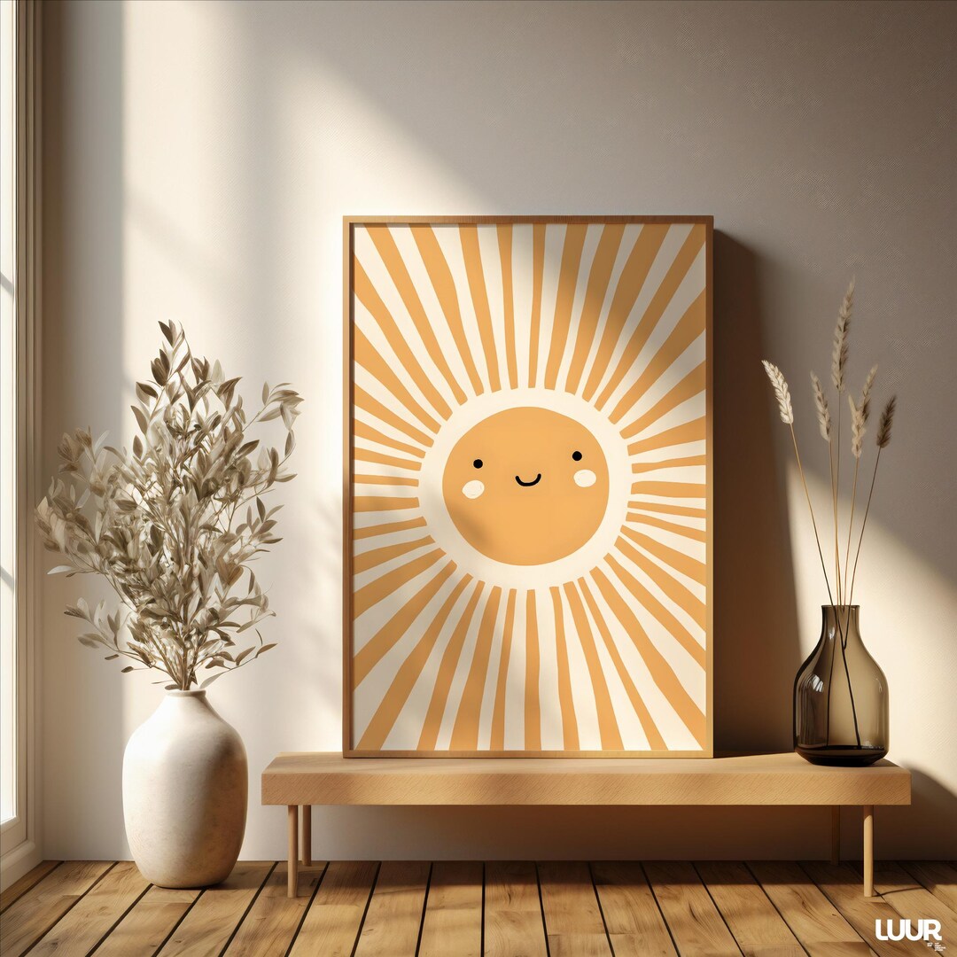 Nursery Wall Art Sun Printable, Cute Smiling Sun Nursery Decor, Neutral ...