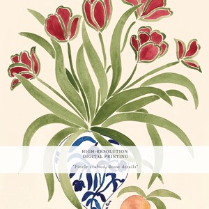 Tulip Wall Art Print, Red Floral Vase Poster, Botanical Printable Wall Art, Vintage Flower Decor, Cottagecore Art Print, Dutch Style Poster, Digital Download