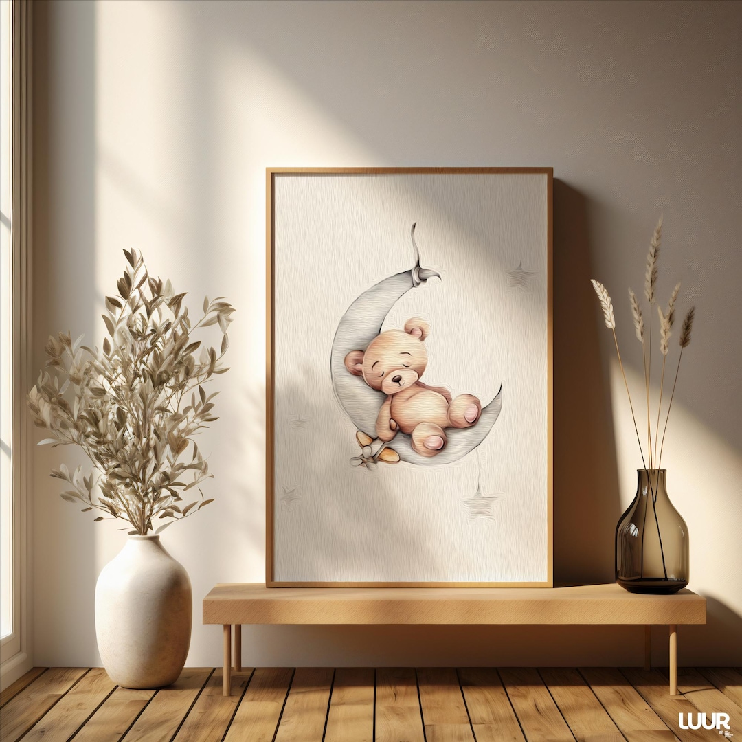 Nursery Wall Art Teddy Bear Printable, Cute Baby Nursery Decor, Neutral ...