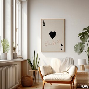 Valentines Day Wall Art Printable, Modern Playing Card Design with 'Lucky Us' Text, Romantic Digital Print Decor, Digital Print, Home Decor