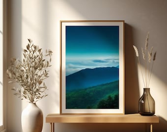 Blue Ridge Mountains Wall Art Printable, Abstract Blue and Green Oil Painting, Blueridge Mountains Digital Print, Instant Download, Art Deco
