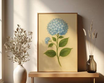 Hydrangea Print, Botanical Wall Art, Blue Flower Oil Painting, Floral Home Decor, Vintage Botanical Poster, Floral Wall Art, Digital Print