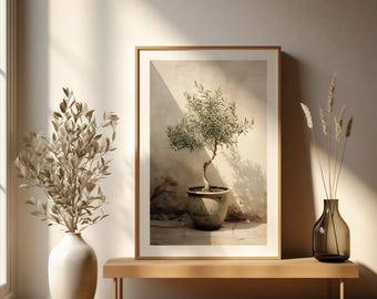Boho Wall Art, Olive Tree Mediterranean Green Poster, Vintage Wall Decor for Home, Eclectic Wall Art Digital Print, Kitchen Wall Art