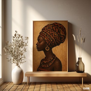 Afrocentric Boho Wall Art Printable, African Woman Digital Download, Ethnic Headwrap Decor, Modern Tribal Style Digital Print, African Art