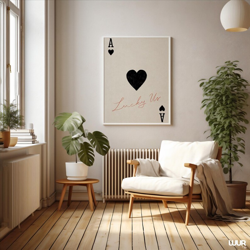 Valentines Day Wall Art Printable, Modern Playing Card Design with 'Lucky Us' Text, Romantic Digital Print Decor, Digital Print, Home Decor