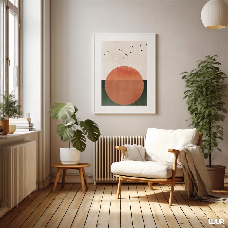 Mid Century Modern Wall Art, Minimalist Sunset Print, Geometric ...