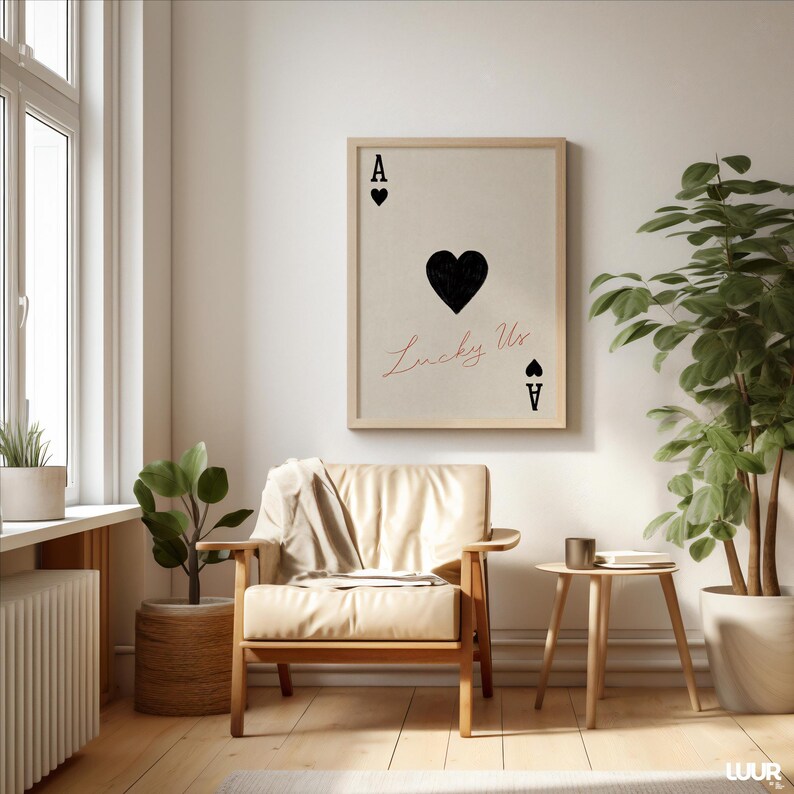 Valentines Day Wall Art Printable, Modern Playing Card Design with 'Lucky Us' Text, Romantic Digital Print Decor, Digital Print, Home Decor