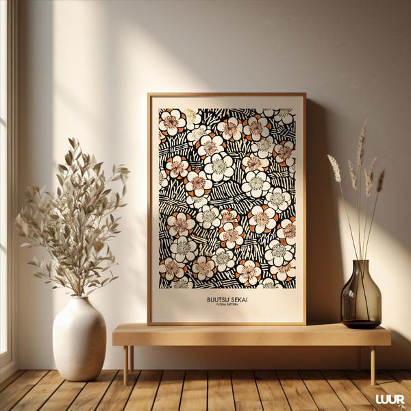 Impresión de arte mural japonés, póster de flores retro, arte digital inspirado en Bijutsu Sekai, decoración para sala de estar y hogar, impresión de póster Japandi, Art Déco