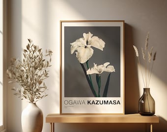 Japandi Wall Art, Ogawa Kazumasa Flower Poster, Minimalist Japanese Art, White and Grey Wall Decor, Digital Download, Home Decor, Art Print