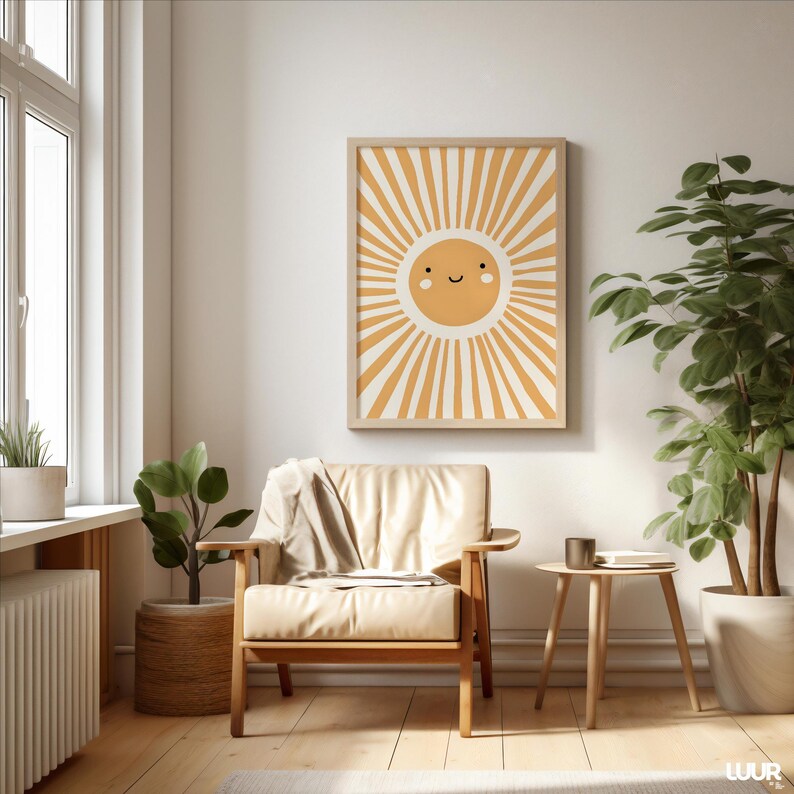 Nursery Wall Art Sun Printable, Cute Smiling Sun Nursery Decor, Neutral ...