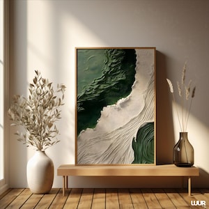 Green Abstract Wall Art, Printable Textured Art Print, Minimal Modern Green and White Artwork, Digital Wall Decor for Living Room, Art Print