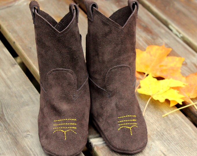 Leather Baby Cowboy Boots Rodeo Boots Baby Photo Shoot Prop Chocolate