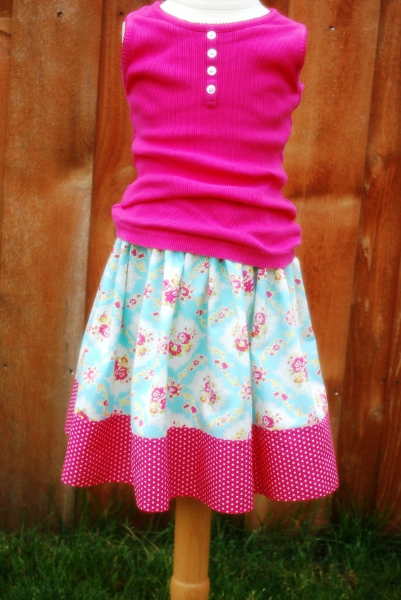 Items similar to Classic Girls Skirt Aqua, Hot PInk, White, and Yellow ...