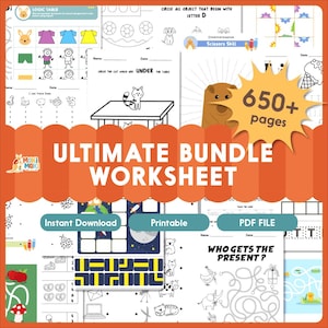 ULTIMATE BUNDLE WORKSHEET printable for preschool. Toddler / kids early fun learning worksheets printable for homeschool and teacher.