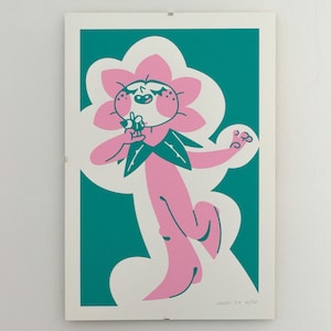 Original two-colored screen print &quot;Happy flower&quot;, limited edition of 20, A4.