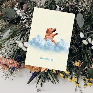 Carte de voeux imprimable pour chien - oeuvre d'art chien dans les nuages - carte de voeux numérique de sympathie ou de bien-être - carte commémorative de chien ou vibes positives