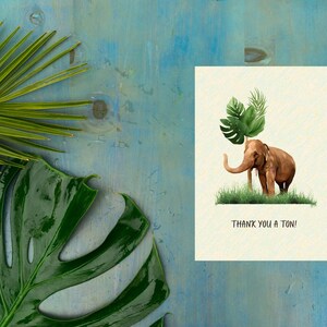 Biglietto “Thanks a Ton” con Elefante – Biglietto di Ringraziamento Stampabile, Carta Digitale Carina da Scaricare, Animali Dolci