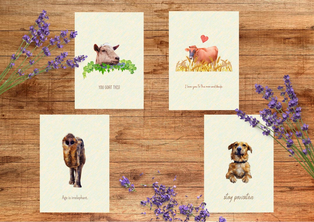 Funny Animal Pun Card Bundle – Printable Digital Cards – Dog, Goat, Cow ...