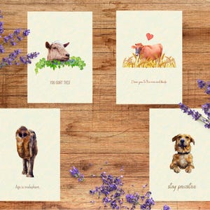 Pack de Tarjetas Divertidas de Animales – Para Imprimir – Perro, Cabra, Vaca, Elefante – Descarga Digital