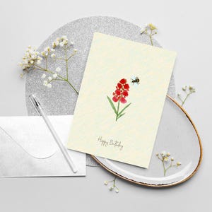 Biglietto di Buon Compleanno con Fiori Rossi – Carta Digitale da Stampare – Design Elegante