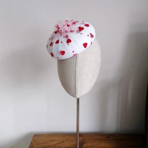 Love Hearts Tulle Cocktail Hat Hand Blocked Mini Hat Millinery Fascinator