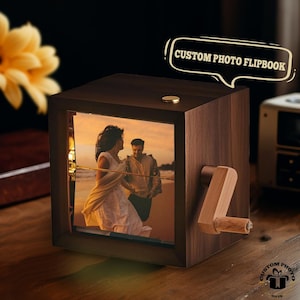 Custom Photo Flipbook Animation Box Wooden Photo Book with Light Anniversary Birthday Wedding Gift for Mom Unique Gift for Couple Home Decor