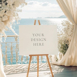 Wedding Reception Easel Mockup, PSD Smart Object Mockup, Large Landscape Poster Sign Mockup, Elegant Wedding Party Decor, Seating Chart PSD