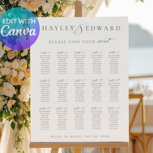 Printable 15 Table Seating Chart Template, Canva Printable Minimalist Wedding Portrait Table Plan, Wedding Seating Plan Poster, Ally