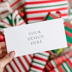 Mockup landschapscadeaubon, PSD Smart Object Mockup, Mockup uitnodigingskaart, Kerst Mockup, 4 x 8 kaart Mockup, Platte kaart uitnodigingssjabloon