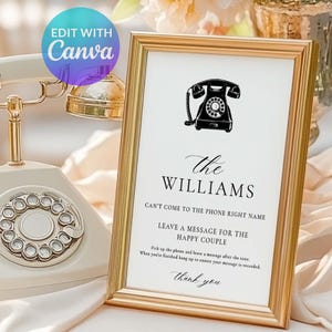 Printable Telephone Guestbook Sign, Voicemail Audio Guestbook Sign, Minimalist Wedding Phone Message Guest Book Sign, Ally