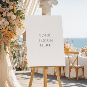 Wedding Reception Easel Mockup, PSD Smart Object Mockup, Large Portrait Poster Sign Mockup, Elegant Wedding Party Decor, Seating Chart PSD