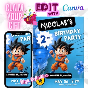 Dragonball Birthday Invitation | Editable Digital Invite for Kids | Goku Party Theme | Instant Download | Dragonball Z Party Invite | canva